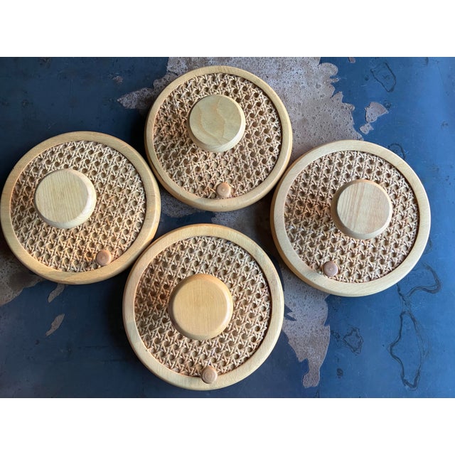 Mid-Century Modern Mid-Century Modern Italian Coat Wall Hooks in Wood and Woven Cane, 1960s, Set of 2 For Sale - Image 3 of 13