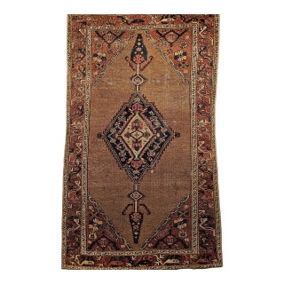 Vintage Persian Malayer Area Rug, Hand-Knotted Wool, Geometric Medallion Pattern, Camelhair & Red, 4x7 For Sale