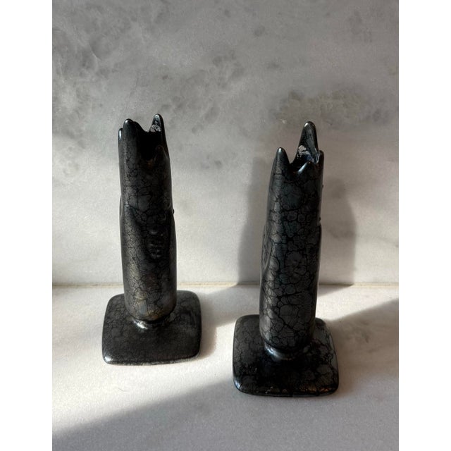 Abstract Pair of PartyLite "Metropolis" Ceramic Candle Holders For Sale - Image 3 of 12
