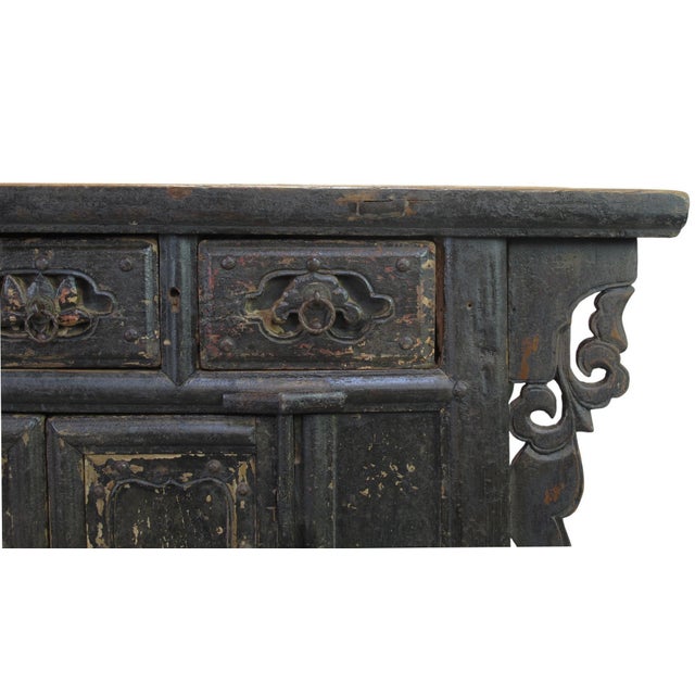 Late 18th Century Black 3 Drawer Solid Wood Coffer For Sale - Image 5 of 13