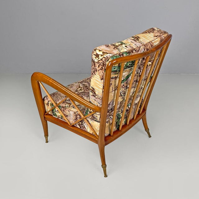 1960s Set of Mid-Century Modern Italian Wooden Armchairs with Brown Decorated Fabric, 1960s For Sale - Image 5 of 18