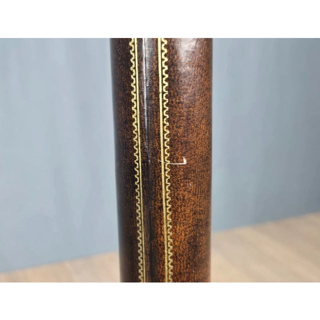 1990s Brass Marble Leather Wrapped Candlestick Table Lamps, Maitland Smith Style - a Pair For Sale - Image 11 of 16