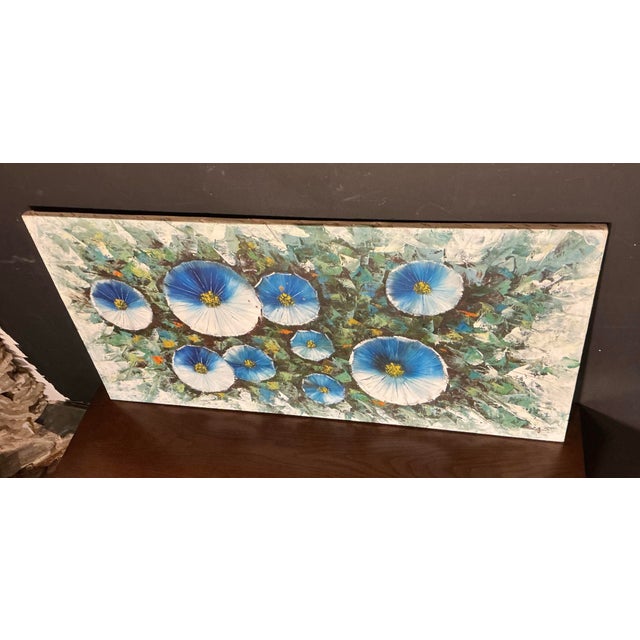 Wood Large Vintage Hand-Painted Textured Flowers Canvas Wall Art Framed For Sale - Image 7 of 10