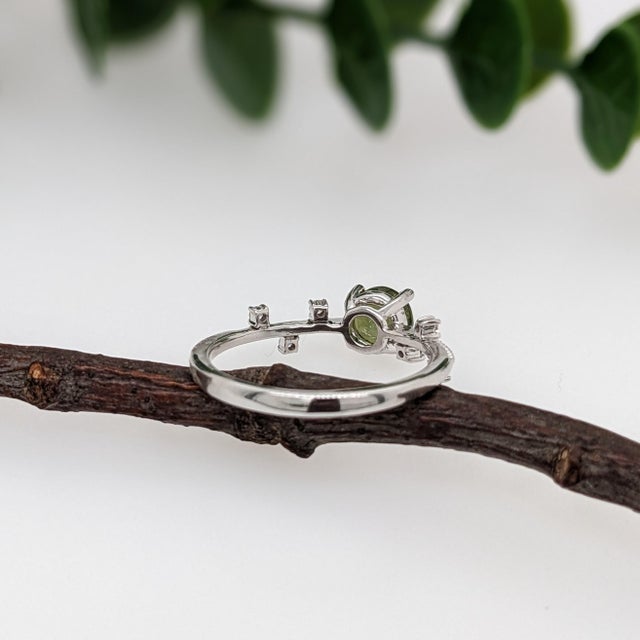 Round Green Tourmaline Ring With Diamond Accents: Solid 14k White Gold, 5.5mm, Size 6.75 For Sale - Image 9 of 9