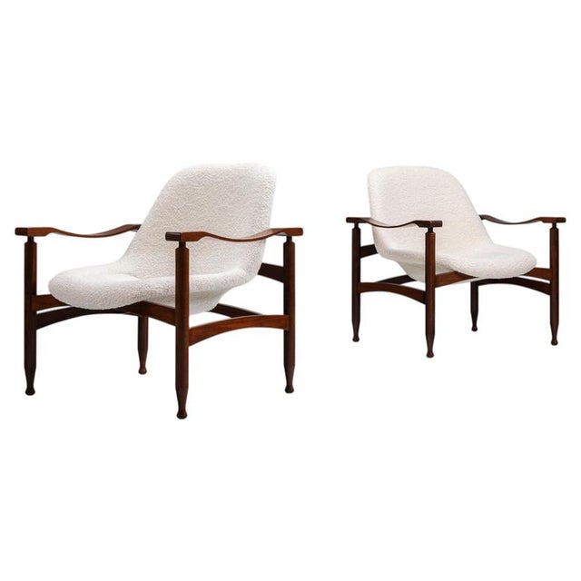 Tiki Lounge Chairs in Teak and Bouclé, 1960, Set of 2 For Sale - Image 12 of 12