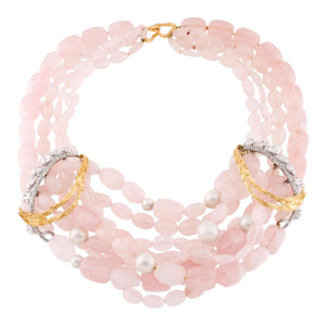 Alexis Bittar Necklace Pink Rose Quartz Bib Statement Collar Collier Strass