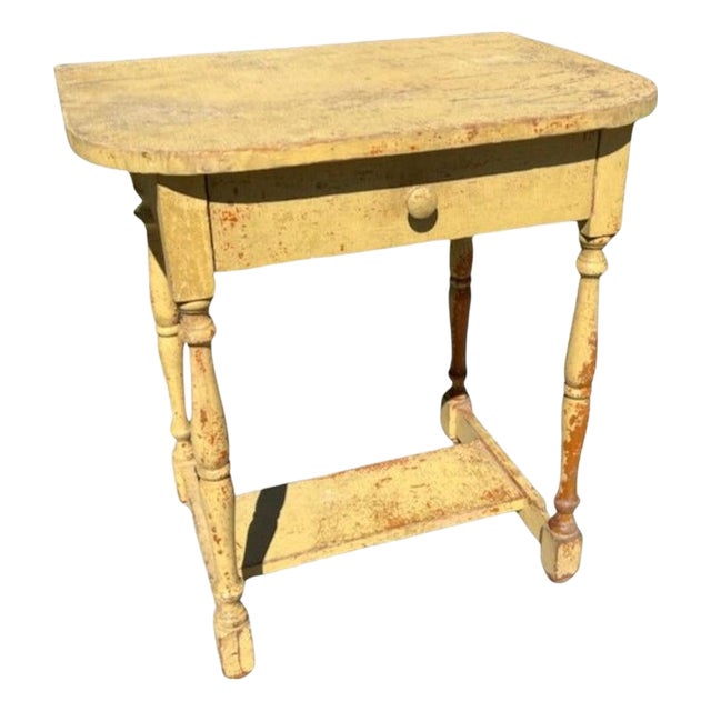 19thc Original Mustard Over Red One Drawer Side Table/ Night Stand For Sale