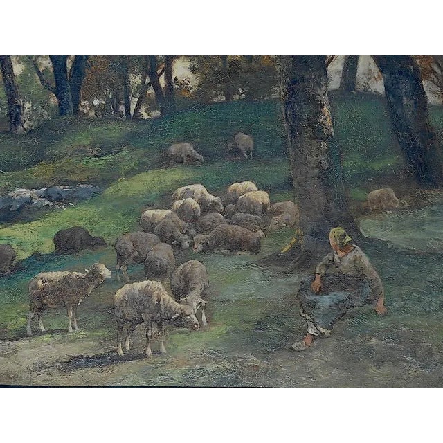 Original Signed Antique Oil on Canvas-Sheep & Shepherd-Charles Emile Jacque-Barbizon School For Sale - Image 4 of 8