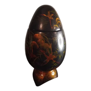 1970s Asian Hand Painted Easter Egg on Pedestal