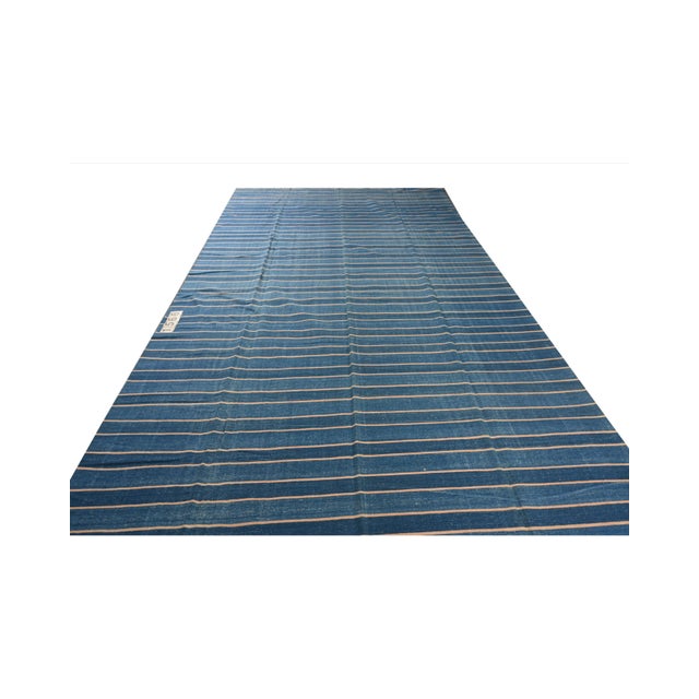 Traditional 1950s Vintage Dhurrie Flat Weave in Blue Stripes by Rug & Kilim For Sale - Image 3 of 7
