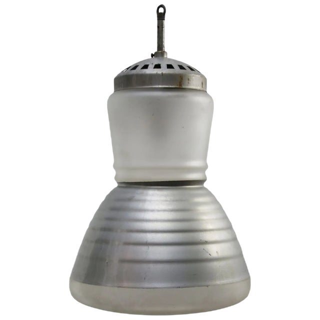 Mid-Century Industrial Frosted and Mercury Glass Pendant Lamp by Adolf Meyer for Zeiss Ikon For Sale