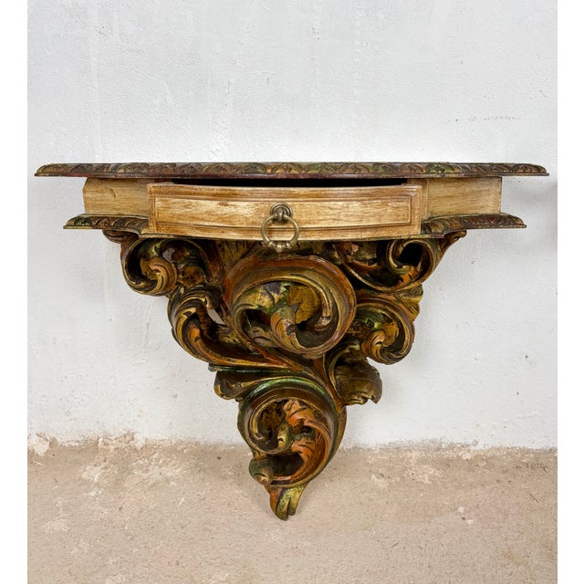 Pair of Italian Polychromed Wall Pedestals With Marble Tops, Mid-20th Century For Sale - Image 10 of 14