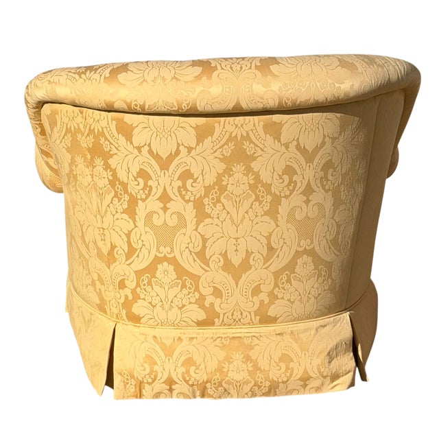 Hollywood Regency Large Brunchwig & Fils Yellow Damask Fully Upholstered Roll Arm Club Chair - 1 of 2 For Sale - Image 3 of 6