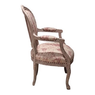 1940s Vintage French Louis XVI Asian Linen Chair For Sale