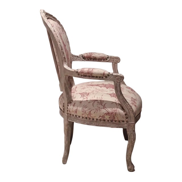 1940s Vintage French Louis XVI Asian Linen Chair For Sale