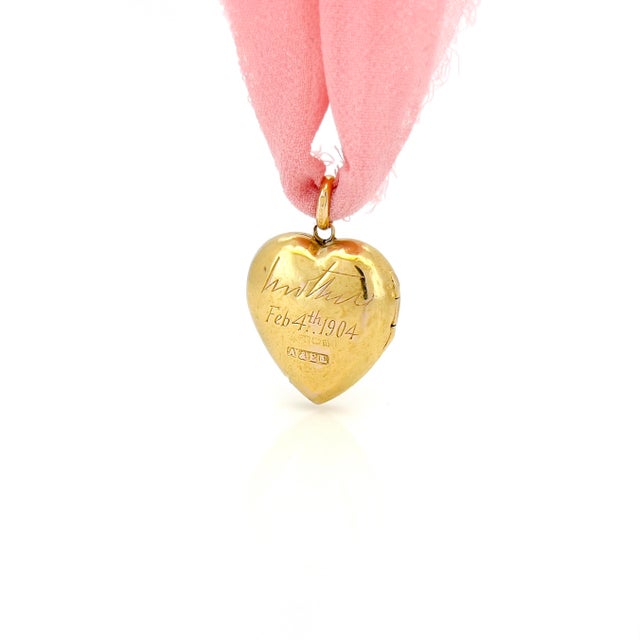 Edwardian 15k Pearl Heart Locket, Feb. 4th 1904 For Sale - Image 9 of 10