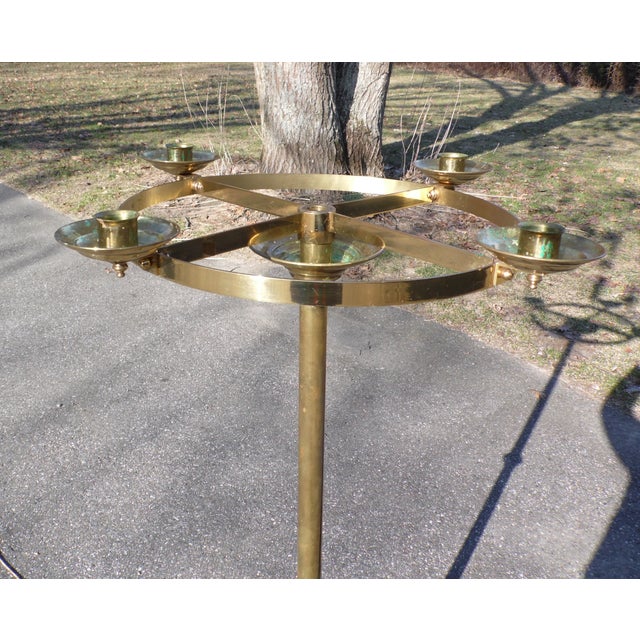 Vintage Mid Century Brass Ceremonial Floor Candlestick Candelabra