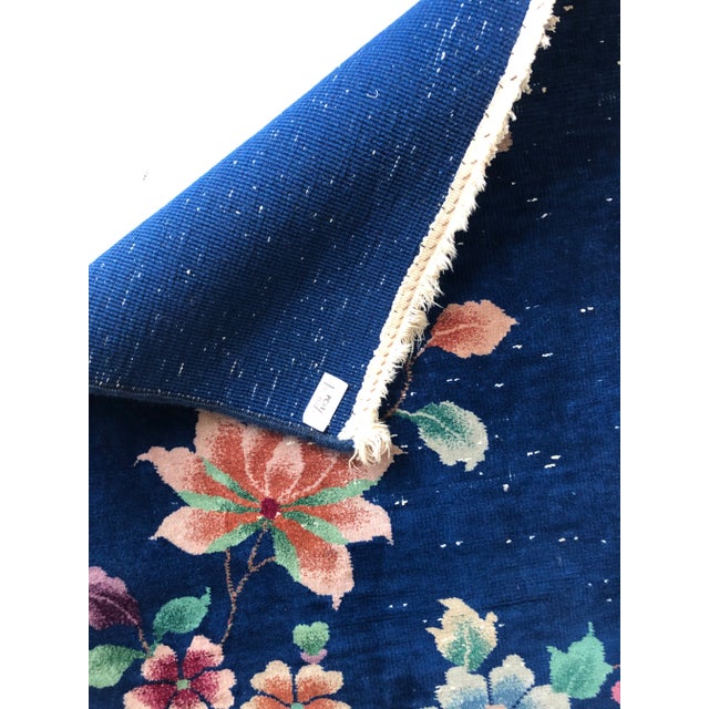 1940s Vintage Royal Blue Handmade Chinese Oriental Rug 35”w X 58”l For Sale - Image 5 of 7