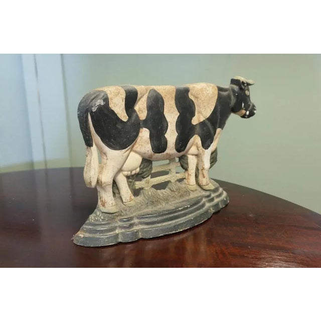 1900 - 1909 Cold Painted Cast Iron Cow Door Stop, 1900s For Sale - Image 5 of 7