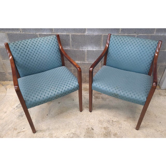 Wood Pair Late 20th Century Gunlocke Oak and Upholstered Armchairs For Sale - Image 7 of 7