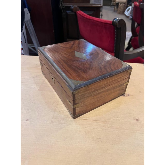 2020s Vintage Wooden Jewelry Box With Brass Inlay For Sale - Image 5 of 5