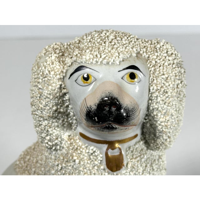 Antique Staffordshire Pottery Confetti Poodle Figurine for your consideration. The dog measures approx. 7 inches tall, 6...