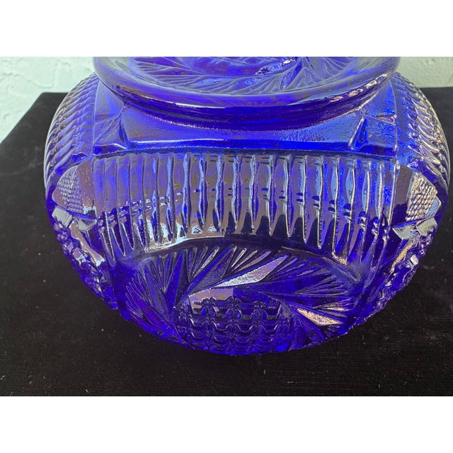 Glass Vintage Fenton Cobalt Blue Pressed Glass Starburst Rose Bowl, Circa 1970s For Sale - Image 7 of 9