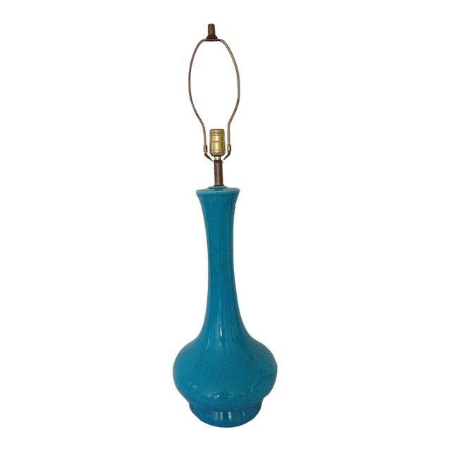 MCM Azure Ceramic Crackle Glaze Lamp For Sale
