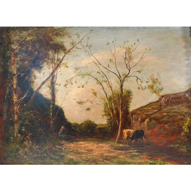 Oil on panel by vittorio bussolino, rural landscape. Italy, late 19th century origin italy period late 19th century artist...