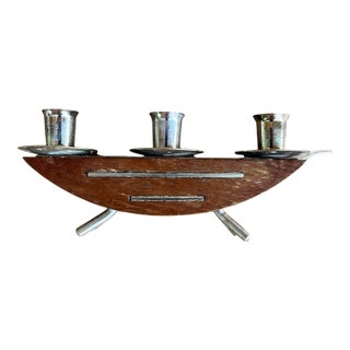 Stylish Mid‑century Modern Candlestick JRUS‑Metall GmbH – Wood+metal Germany 1960s For Sale