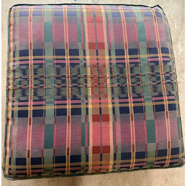 1990s Vintage Taylor King Artisans Custom Jewel Plaid Skirted Ottoman on Brass Casters (1996) For Sale - Image 5 of 11