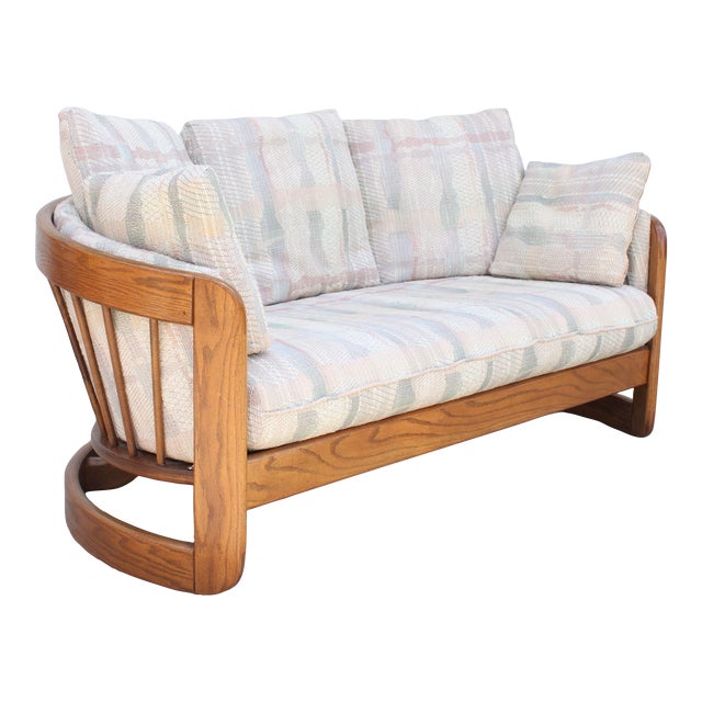 1980s Flexsteel Solid Oak Barrel Shaped Loveseat Sofa Chairish