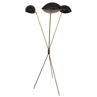 Stillovo Italian Mid-Century Floor Lamp with Brass Base & Black Shades For Sale