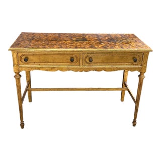 Florentine Style Giltwood 2 Drawer Writing Table With Faux Tortoise Decorated Top For Sale
