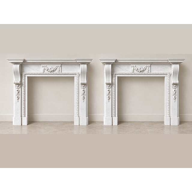 Stone Large Antique Edwardian Carved White Marble Fireplaces, 1901, Set of 2 For Sale - Image 7 of 7