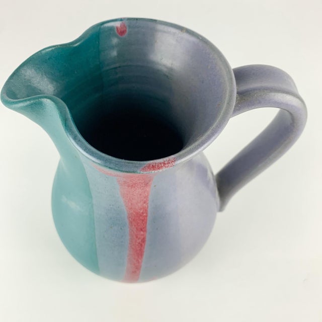 Beautiful vintage one of a kind studio pottery pitcher by artist Bill Tyner. Fabulous 80s post modern feel. Love the...
