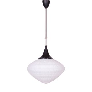 Mid-Century Chandelier in Chromed Steel and Opaline Glass, Czech, 1960s For Sale
