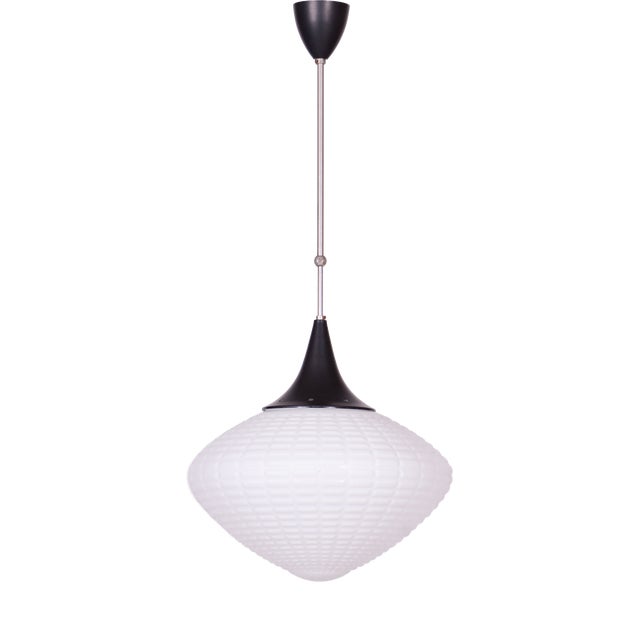 Mid-Century Chandelier in Chromed Steel and Opaline Glass, Czech, 1960s For Sale
