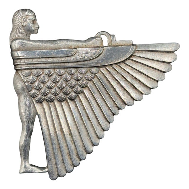 1920s Art Deco Egyptian Revival Goddess Isis 2.5" 800 Silver Brooch For Sale