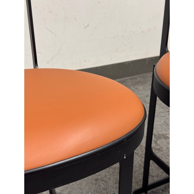 Michael Oren Design Custom Porter Place Style Swivel Faux Leather Counter Stools, Pair For Sale - Image 9 of 12