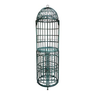 Vintage French Bistro Wine Rack Iron Birdcage Green Tall Patio Bar 21 Bottle For Sale