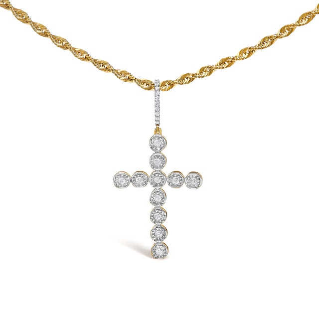 Forged in luminous 10K yellow gold, this commanding men’s pendant channels quiet strength and modern devotion. A sleek...