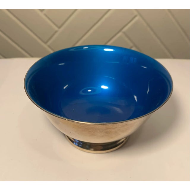 Vintage Silver and Blue Enameled Bowl