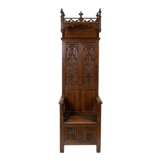 Antique Gothic Style Carved Oak Bishops' Chair For Sale