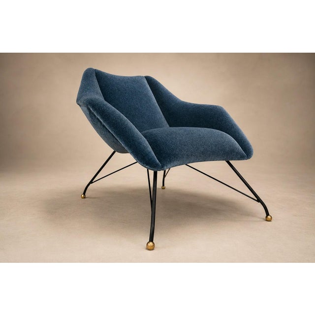 Brazilian Modern “Concha” Armchairs in Iron and Dedar's Blue Mohair, Carlo Hauner, Brazil, 1950s — Lot 83C For Sale - Image 14 of 18