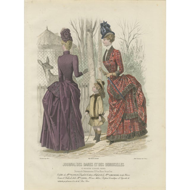 Journal des Dames et des Demoiselles, Tartan Dress & Child at Zoo, 1887, Engraving For Sale - Image 9 of 9