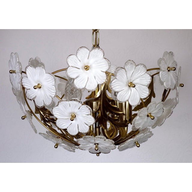 Metal Gilded Metal and Glass Flower 4-Light Chandelier, 1990s For Sale - Image 7 of 12