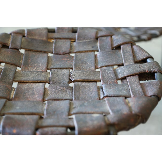A Set of 4 1940's Swift and Monell Woven Leather and Iron Stools Mid Century Modern For Sale - Image 10 of 17