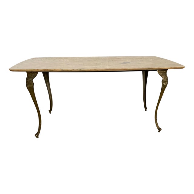 Vintage Marble Coffee Table with Brass Base, 1950s For Sale