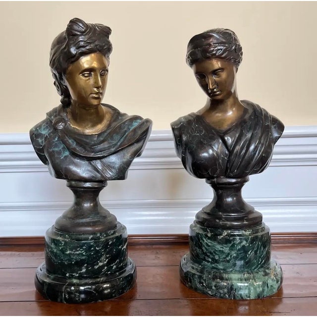 Bronze Pair of Bronze and Marble Greek Bust For Sale - Image 8 of 8